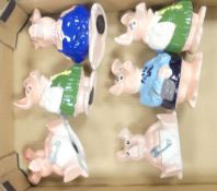 Wade collection of Six NatWest piggy banks. One baby a darker colourway (H: 18.5cm) (6)
