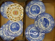 Six Wedgwood blue and white commemorative plates, together with a 1982 calendar plate (7)(2 trays).