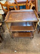 Early 20th-century oak 3-tier tea trolley on metal castors