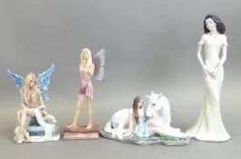 A mixed selection of resin mystical figurines to include Unicorn (detached horn but present),