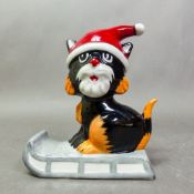Lorna Bailey Cat on a Sledge, height 13cm.