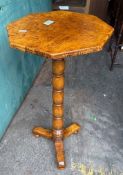 Oak and walnut octagonal-top triform wine/occasional table. H76cm