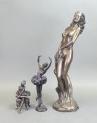 Frifh Sculptures bronzed figurine featuring a nude female, together with two unknown resin ballerina