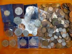 A collection of mostly bronze pre-decimal UK coins, together with commemorative coins and half
