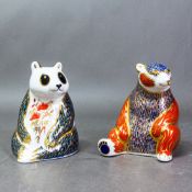 Royal Crown Derby Seated Panda paperweight together with a Seated Bear paperweight, both with silver