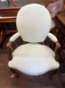 French Louis XV re-upholstered open armchair H95cm x W61cm x D61cm