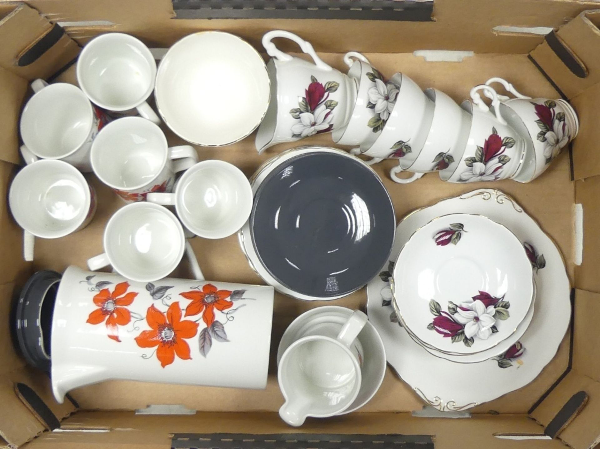 Harleigh floral and gilt edged part tea set to include sandwich plate, six teacups, six saucers, two