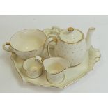 Gray's Pottery 'Tea For One Set' in a green polka dot detail, includes Tray, teapot, cup, sugar bo
