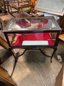 Edwardian mahogany bijouterie cabinet with bevelled glass display. H77cm x W76cm x D46cm