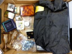 A mixed collection of items to include a silk Kimono, faux tortoise shell small vanity kit,
