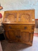 Old Charm two-door / 1 drawer oak bureau with tooled leather fall front W75cm x H98cm x D40cm