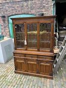 Old Charm oak 3-door/3-drawer display sideboard with internal shelves and lighting W134cm x H189cm x
