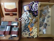 Mixed collection of items to include a leather cased men's vanity set, costume jewellery including
