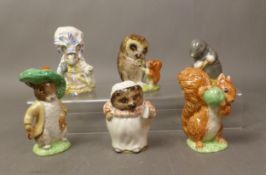 6 Royal Albert Beatrix Potter figures to include Squirrel Nutkin, Lady Mouse, Benjamin Bunny, Mrs