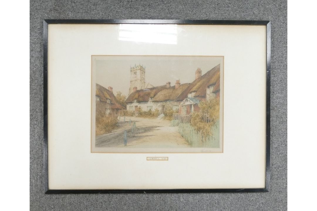 Framed lithograph print featuring Godshill, I.O.W, depicting a picturesque scene of the historic - Image 3 of 3