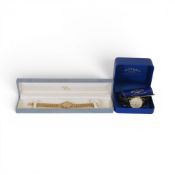 Unworn vintage gentleman's Rotary Quartz day date wristwatch with leather trap, boxed with guarantee