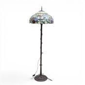 Tiffany Style Standard lamp and Extra Large Shade, Pink and Purple Rose Coloured Design Around