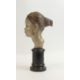 Mid-century plaster bust depicting a young woman, on a wooden plinth, marked Reg-887566 o the back - Image 3 of 6