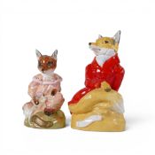 Royale Stratford hand-painted comical model of Mr & Mrs Fox in hunting dress, Mr Fox has no
