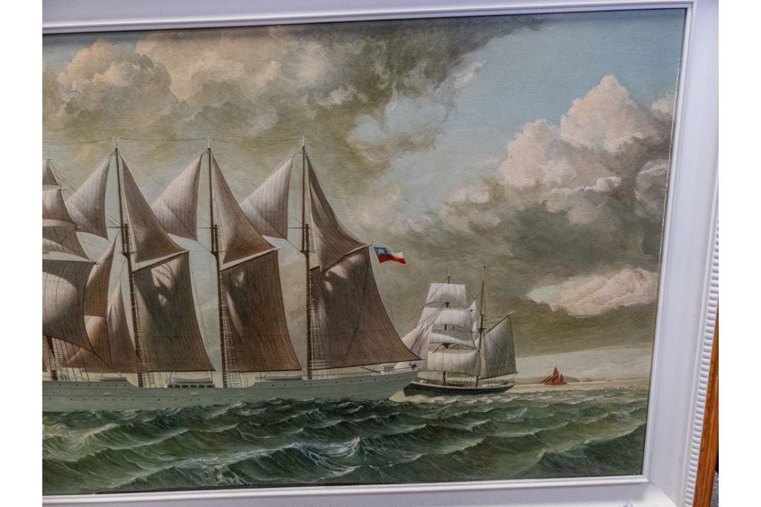 David Higgins, "At Sea Under a Chilean flag" a large Oil painting on wood of 19th century four - Image 3 of 9