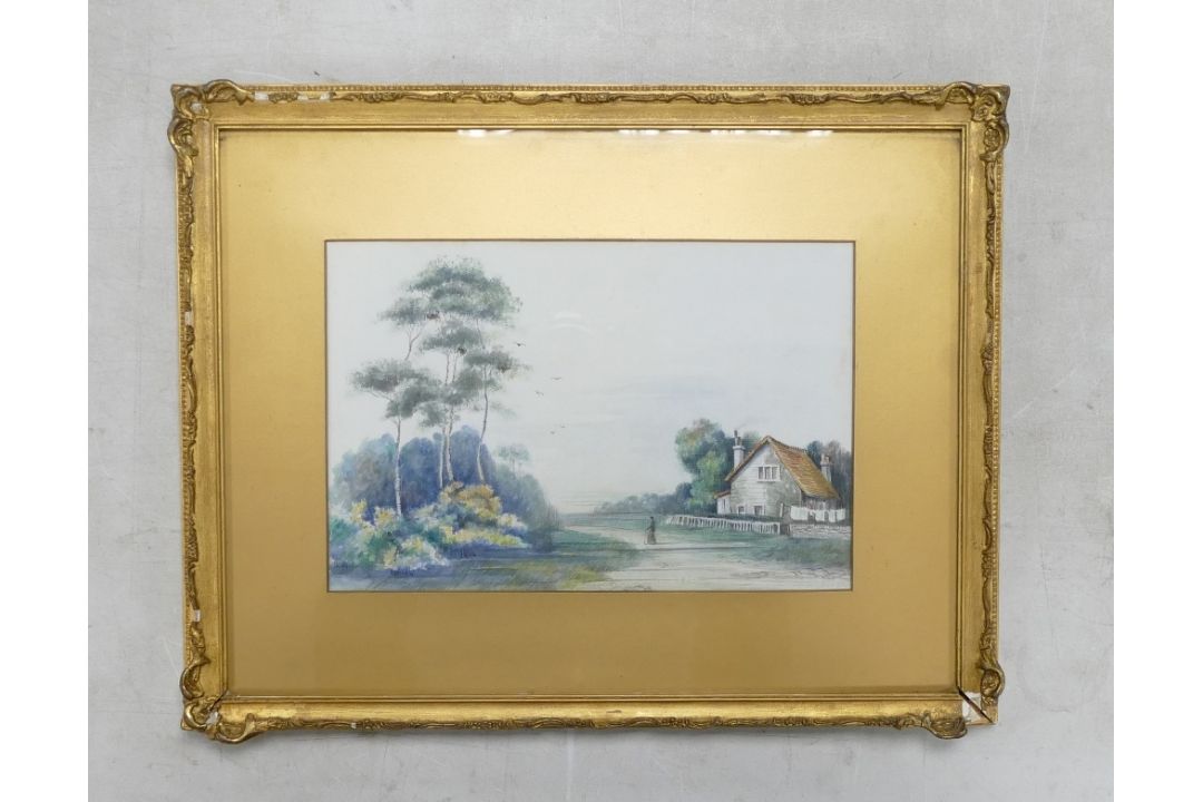 Late 19th/ early 20th century framed watercolour landscape, depicting a tranquil countryside - Image 2 of 3