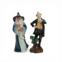 Royal Doulton early character figure Pecksniff, hairline cracks to base area and Gandalf HN2911. (