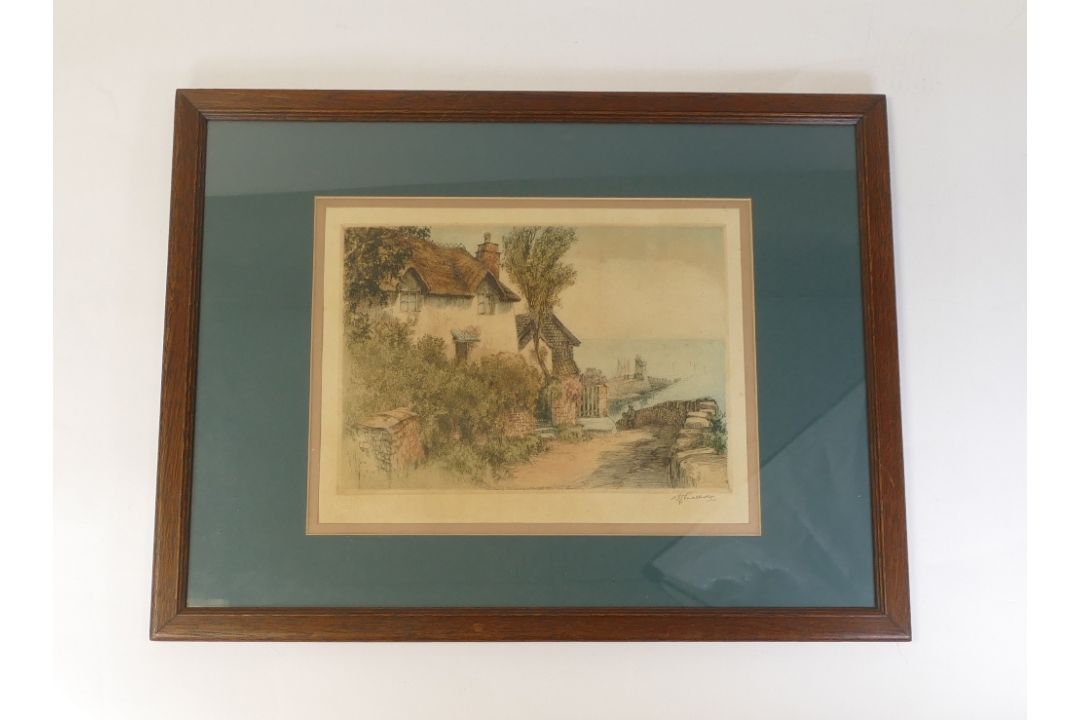 R. Halliday Academy Proof 20th century etching framed and mounted behind glass of a rustic landscape - Image 2 of 3