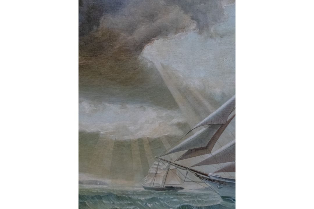 David Higgins, "At Sea Under a Chilean flag" a large Oil painting on wood of 19th century four - Image 9 of 9