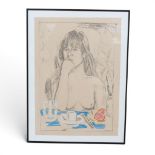 Framed art print featuring a figurative drawing, by a 20th century modern artist, potentially in the