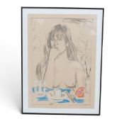 Framed art print featuring a figurative drawing, by a 20th century modern artist, potentially in the
