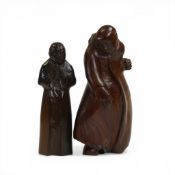 Two hand carved wooden root sculptures depicting a Chinese scholar - hand carved in Cornwall by