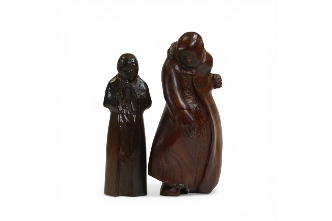 Two hand carved wooden root sculptures depicting a Chinese scholar - hand carved in Cornwall by - Image 1 of 2