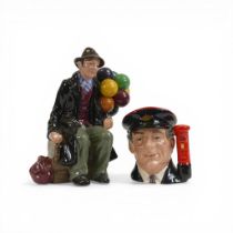 Royal Doulton character figure The Balloon Man HN1984 and small character jug The Postman D6801. (