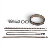 A collection of Silver jewellery including pendants and chains, earrings, bracelets, necklaces etc