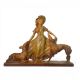 1930's Art Deco plaster figure of a lady with two dogs, marked Depose 145 on base. (H: 48.5cm) - Image 1 of 4