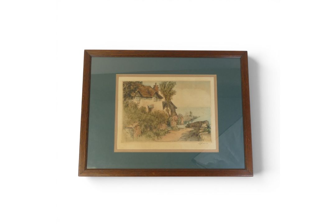 R. Halliday Academy Proof 20th century etching framed and mounted behind glass of a rustic landscape - Image 1 of 3