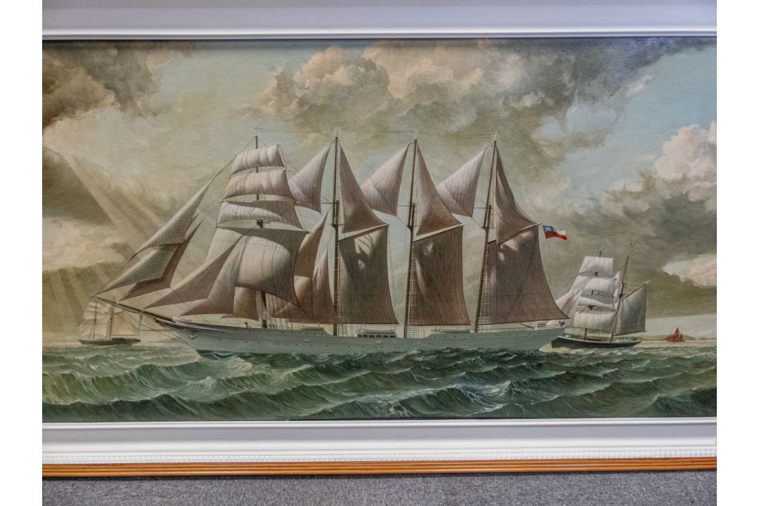 David Higgins, "At Sea Under a Chilean flag" a large Oil painting on wood of 19th century four - Image 4 of 9