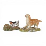 Royale Stratford hand-painted model of a Labrador with a stick and a Terrier. (2)