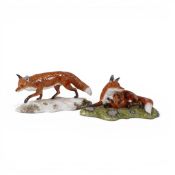 Royale Stratford hand-painted models of a fox playing with cub on a grassy bank and a walking fox in