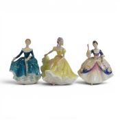 Royal Doulton lady figures featuring Ninette HN2379, Christine HN2792 and Janine HN2461. (3)