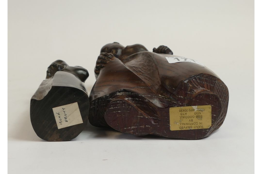 Two hand carved wooden root sculptures depicting a Chinese scholar - hand carved in Cornwall by - Image 2 of 2