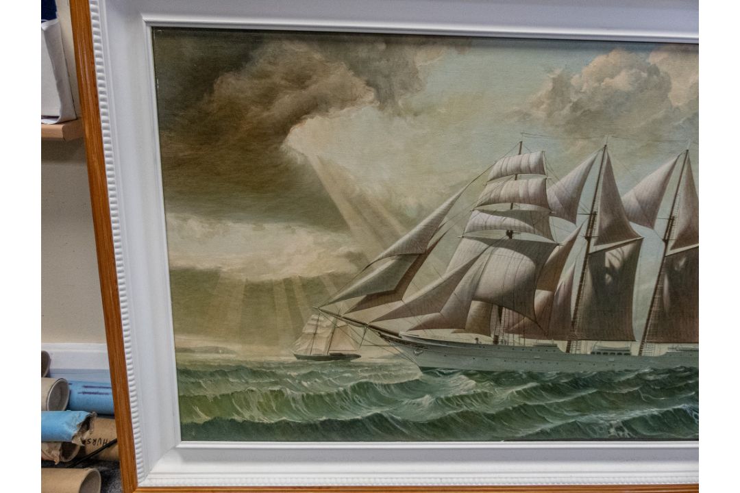 David Higgins, "At Sea Under a Chilean flag" a large Oil painting on wood of 19th century four - Image 5 of 9