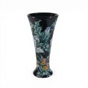 Old Tupton Ware Trumpet Vase 'Peacock Vase' pattern designed by Jeanne McDougall depicting a Peacock