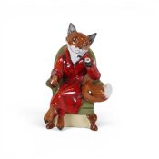 Royale Stratford hand-painted comical model of a smoking fox in an armchair. (H: 21cm)
