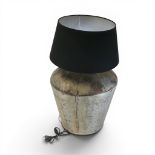 Large industrial style distressed metal table lamp with black linen shade. 2 pin EU plug. Measures