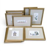 A collection of framed artwork, signed Francis, dated 1986, depicting various whimsical, Victorian-