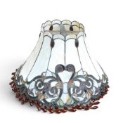 Tiffany Style Ceiling Shade With Amber Droplets, Floral Design Around Base On a Cream Tapered