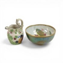 Carltonware Armand Lustre Fish bowl, d15cm and 19th century Pratt ware earthenware jug. (2)