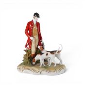 Royale Stratford hand-painted model of a huntsman with two hounds on base. (H: 26cm)