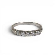9ct white gold five stone diamond ring, size O,2.2g.